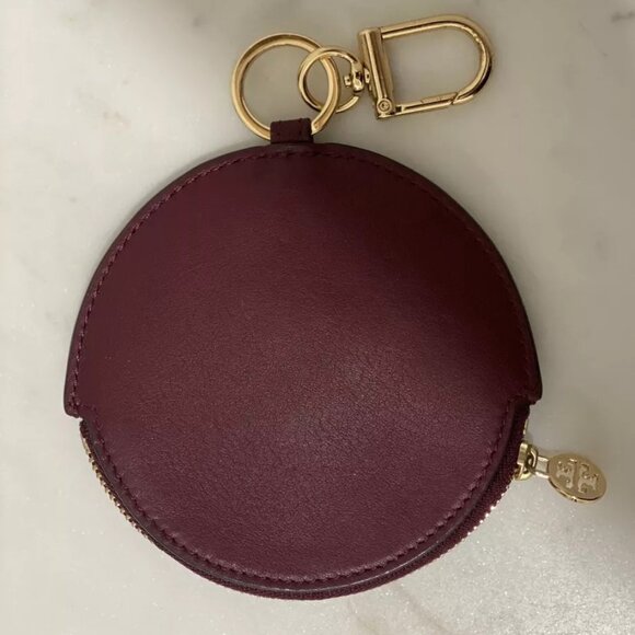 TORY BURCH MARTINI KEY FOB COIN POUCH PURSE ROUND LEATHER - Picture 2 of 3